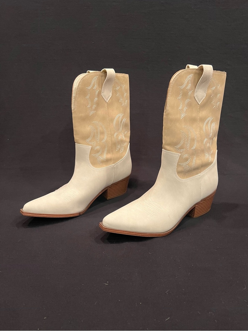 NEW Indigo Rd 2 Tone Tan Cream White Mid Calf Western Cowboy Boots Womens 11